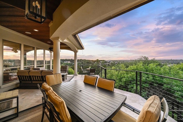 921 Electra, Lakeway, TX 78734 - patio terrace at dusk featuring outdoor lounge area and outdoor dining space