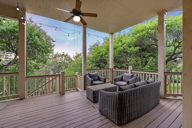 921 Electra, Lakeway, TX 78734 - deck featuring ceiling fan and outdoor lounge area