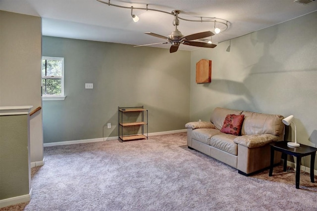 233 Maple Leaf Trl, Elgin, TX 78621 - living area with a ceiling fan, carpet, and baseboards