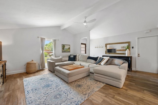 7607 Whispering Winds Dr, Austin, TX 78745 - living room featuring ceiling fan, wood finished floors, and baseboards