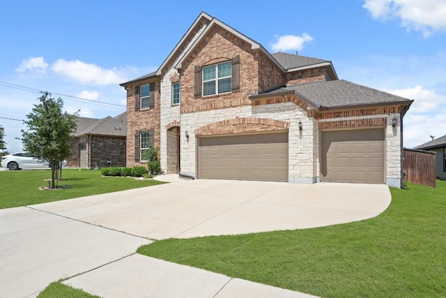 7109 Bargello Pl, Round Rock, TX 78665 - view of front of property with driveway, a front yard, a shingled roof, and brick siding
