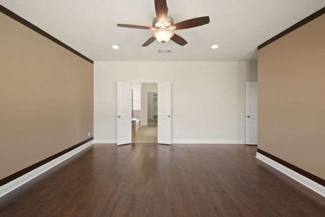 7109 Bargello Pl, Round Rock, TX 78665 - unfurnished room with ceiling fan, baseboards, wood finished floors, recessed lighting, and crown molding