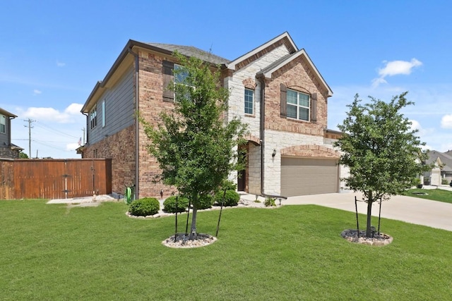 7109 Bargello Pl, Round Rock, TX 78665 - traditional home with concrete driveway, brick siding, an attached garage, and stone siding
