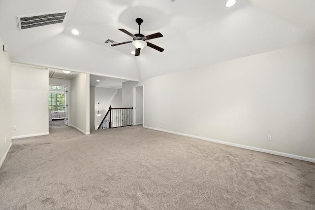 12404 Montclair Bnd, Austin, TX 78732 - carpeted spare room with recessed lighting, lofted ceiling, ceiling fan, baseboards, and attic access