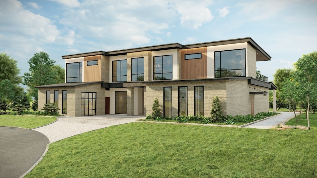 4700 Boxwood Bnd, Lago Vista, TX 78645 - contemporary home with a front lawn and brick siding