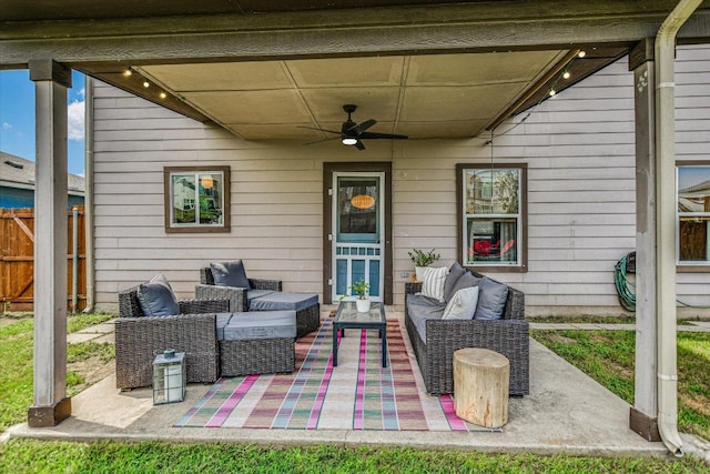 510 W Metcalfe St, Hutto, TX 78634 - view of patio / terrace with an outdoor hangout area and a ceiling fan