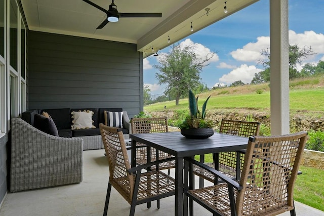467 Cortaro Dr, Dripping Springs, TX 78620 - view of patio with ceiling fan, outdoor dining area, and an outdoor hangout area