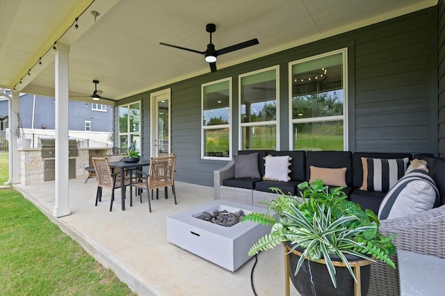 467 Cortaro Dr, Dripping Springs, TX 78620 - view of patio with an outdoor living space with a fire pit and ceiling fan