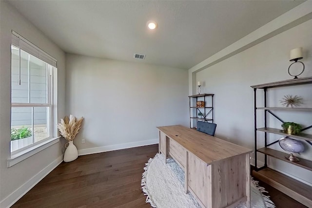 467 Cortaro Dr, Dripping Springs, TX 78620 - office featuring dark wood finished floors, baseboards, and recessed lighting
