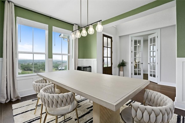 467 Cortaro Dr, Dripping Springs, TX 78620 - dining area with dark wood-style flooring, baseboards, and french doors