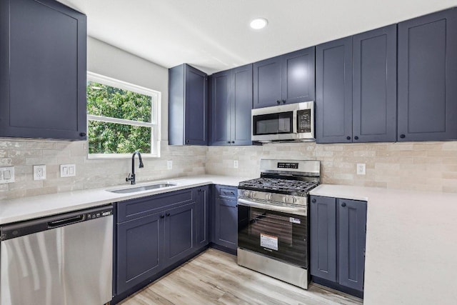 8804 Ravello Pass, Austin, TX 78749 - kitchen featuring appliances with stainless steel finishes, light countertops, light wood-type flooring, backsplash, and recessed lighting