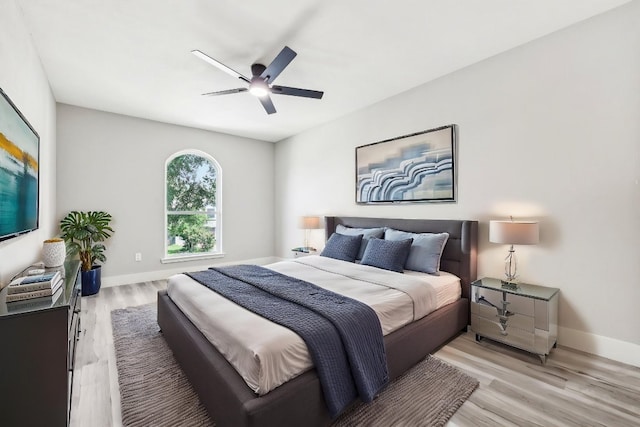 8804 Ravello Pass, Austin, TX 78749 - bedroom with light wood-type flooring, baseboards, and ceiling fan