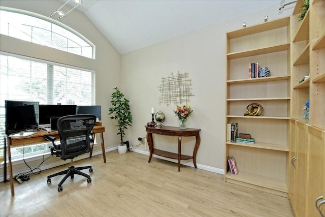2012 Wood Glen Dr, Round Rock, TX 78681 - office space featuring wood finished floors, lofted ceiling, plenty of natural light, and baseboards