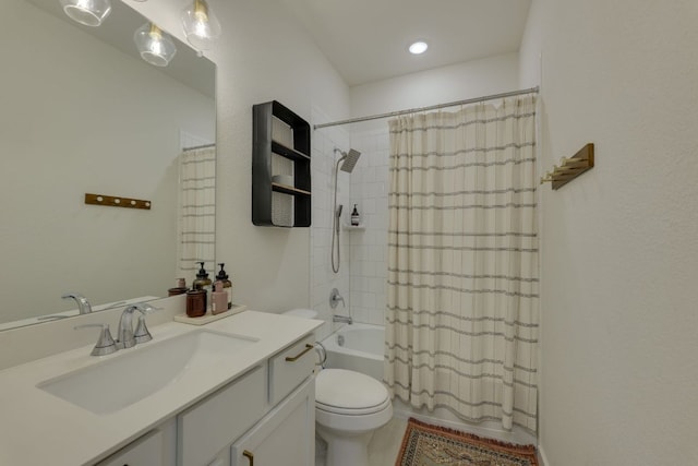 111 Blackwell Ln, Kyle, TX 78640 - full bathroom featuring vanity, toilet, and shower / bathtub combination with curtain