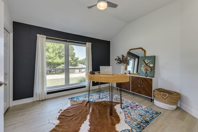 101 Peterson Ct, Austin, TX 78734 - office featuring lofted ceiling, ceiling fan, and wood finished floors