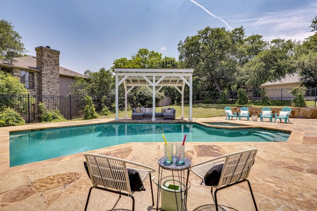 101 Peterson Ct, Austin, TX 78734 - view of swimming pool with an outdoor living space, a patio area, and a fenced backyard