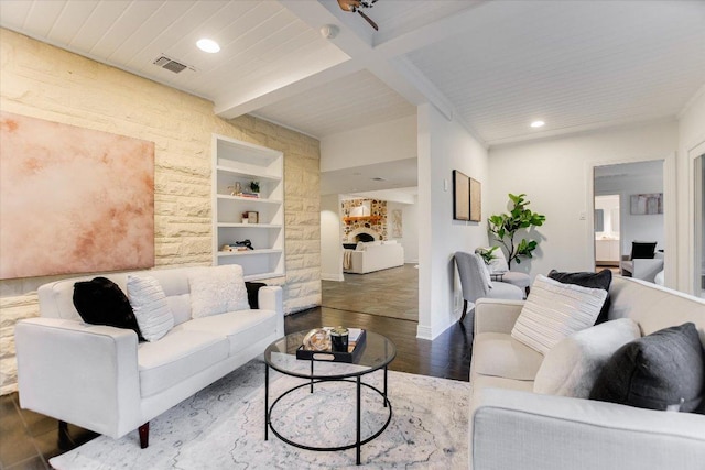 4715 Highland Ter, Austin, TX 78731 - living area featuring wood finished floors, recessed lighting, and beamed ceiling