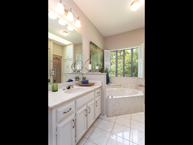 1400 Pearl Cv, Round Rock, TX 78681 - full bath with vanity, a bath, tile patterned flooring, and a shower with door