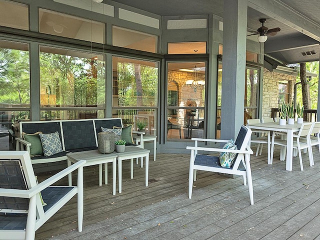 1400 Pearl Cv, Round Rock, TX 78681 - deck with outdoor dining space, an outdoor living space, and ceiling fan