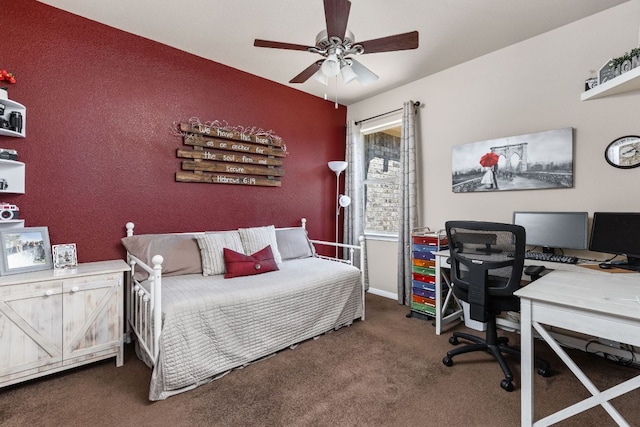 142 Abamillo Dr, Bastrop, TX 78602 - carpeted bedroom featuring a desk and a ceiling fan