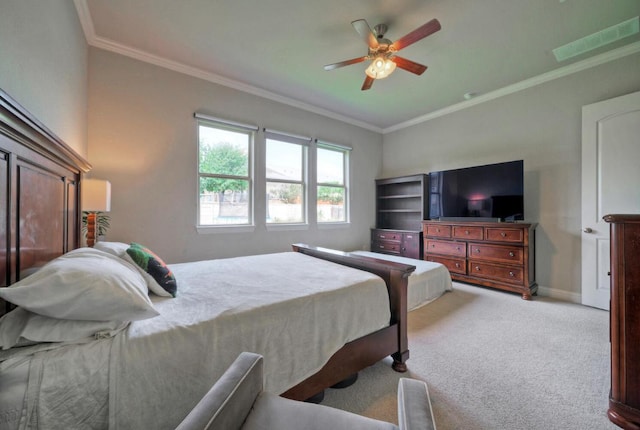 20304 Thumper Jack Ct, Pflugerville, TX 78660 - bedroom with crown molding, light carpet, ceiling fan, and baseboards