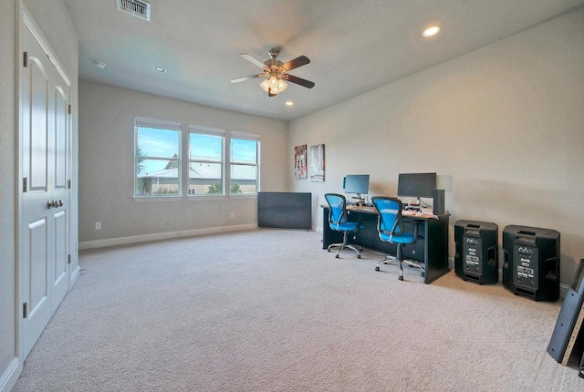 20304 Thumper Jack Ct, Pflugerville, TX 78660 - office area featuring ceiling fan, carpet floors, baseboards, and recessed lighting