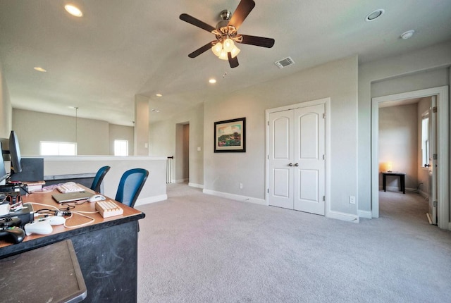20304 Thumper Jack Ct, Pflugerville, TX 78660 - office with a ceiling fan, carpet, baseboards, and recessed lighting
