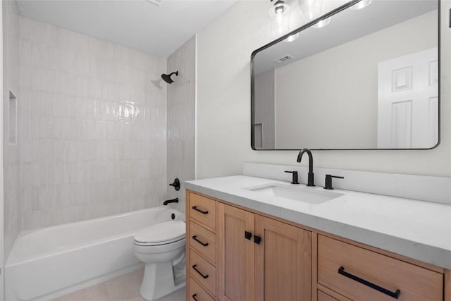 206 High Plains Dr, Dripping Springs, TX 78620 - full bathroom with vanity, toilet, washtub / shower combination, and tile patterned floors