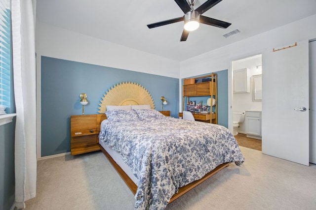 16708 Hamilton Point Cir, Manor, TX 78653 - carpeted bedroom with ceiling fan and connected bathroom