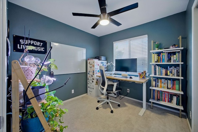 16708 Hamilton Point Cir, Manor, TX 78653 - carpeted home office with ceiling fan and baseboards