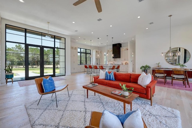 4255 Fm 3405, Georgetown, TX 78633 - living area featuring light wood finished floors, ceiling fan, and recessed lighting