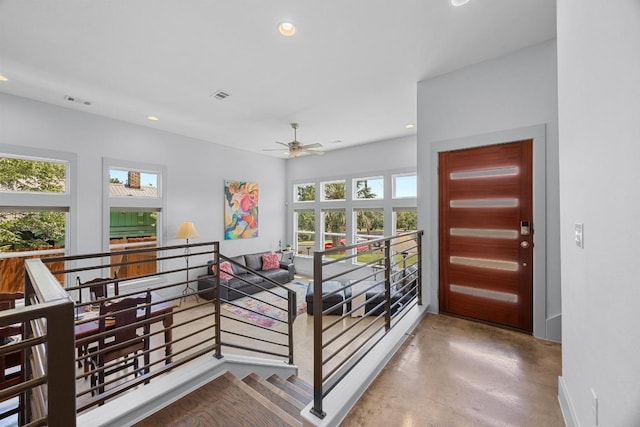 1402 E 11th St, Austin, TX 78702 - foyer entrance featuring finished concrete floors, recessed lighting, and a ceiling fan