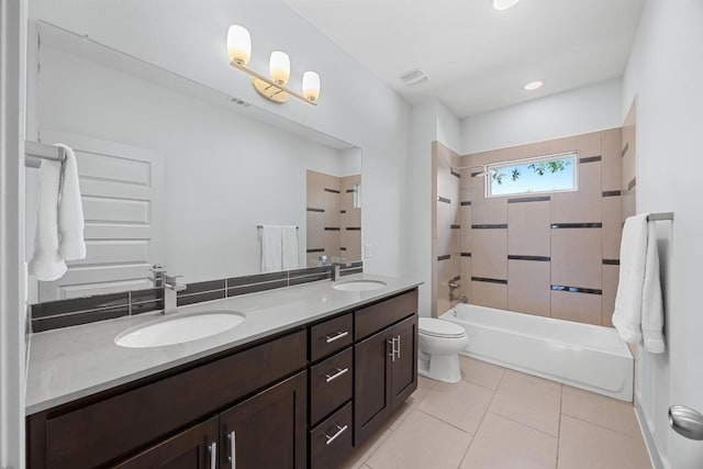1402 E 11th St, Austin, TX 78702 - full bath featuring double vanity, toilet, tile patterned floors, washtub / shower combination, and recessed lighting