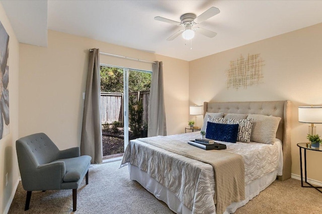 4117 Ridgeline Dr, Austin, TX 78731 - bedroom featuring light colored carpet, ceiling fan, and access to outside