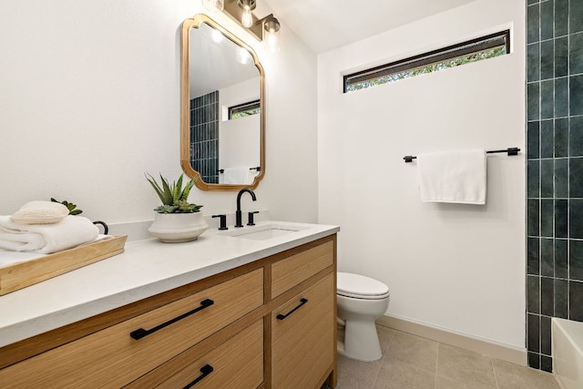 11008 Arch Ter, Austin, TX 78750 - full bath featuring vanity, toilet, baseboards, and tile patterned flooring
