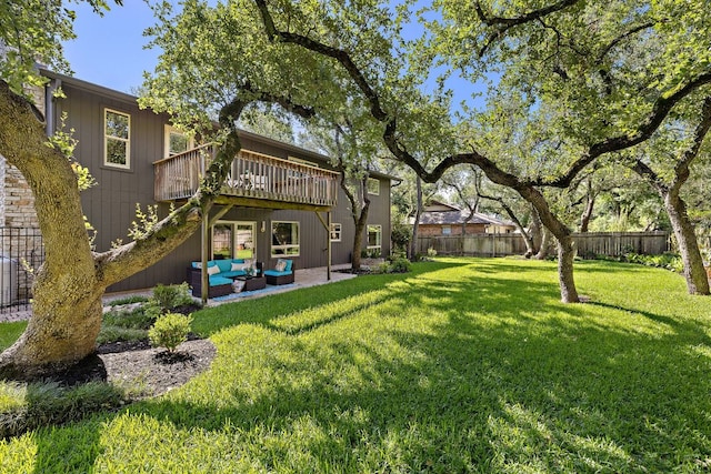 11008 Arch Ter, Austin, TX 78750 - view of yard with an outdoor hangout area, a wooden deck, and a patio area