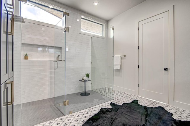 19543 Lakehurst Loop, Spicewood, TX 78669 - full bath featuring a shower stall and recessed lighting