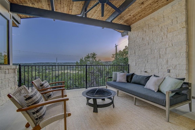 19543 Lakehurst Loop, Spicewood, TX 78669 - view of patio with an outdoor living space with a fire pit and a ceiling fan