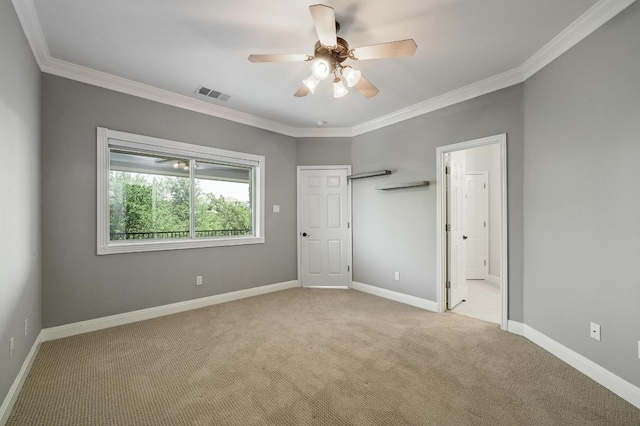12004 Mira Mesa Dr, Austin, TX 78732 - unfurnished bedroom featuring ornamental molding, light carpet, baseboards, and a ceiling fan