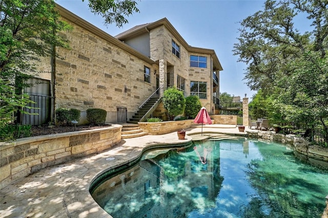12004 Mira Mesa Dr, Austin, TX 78732 - view of pool featuring stairway and a patio area