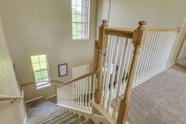 1414 Shamitas Ct, Leander, TX 78641 - staircase featuring carpet floors, healthy amount of natural light, and baseboards