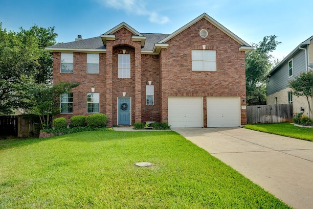 1414 Shamitas Ct, Leander, TX 78641 - view of front facade featuring a garage, roof with shingles, brick siding, and driveway