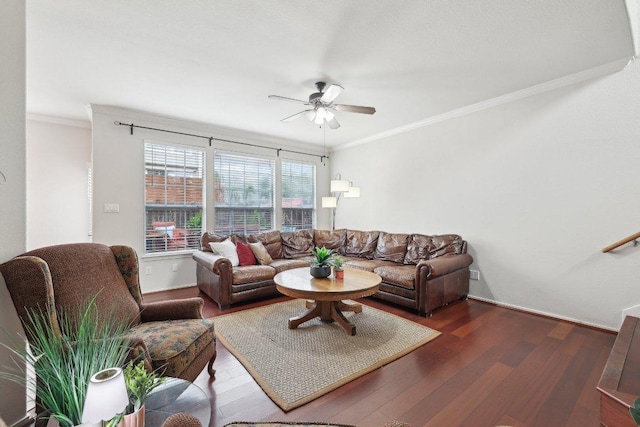 2632 Century Park Blvd Unit 38, Austin, TX 78727 - living room with a ceiling fan, ornamental molding, and wood finished floors