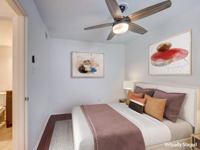 1710 Cinnamon Path, Austin, TX 78704 - bedroom featuring wood finished floors, baseboards, and a ceiling fan