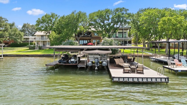 507 Sandy Mountain Dr, Sunrise Beach, TX 78643 - dock area featuring a water view and boat lift