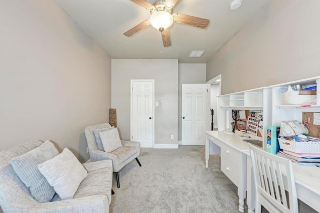 2407 Powderham Ln S, Cedar Park, TX 78613 - living area featuring light carpet, ceiling fan, and an office area