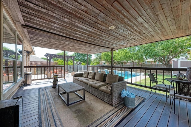 2407 Powderham Ln S, Cedar Park, TX 78613 - wooden terrace with an outdoor living space and a fenced backyard