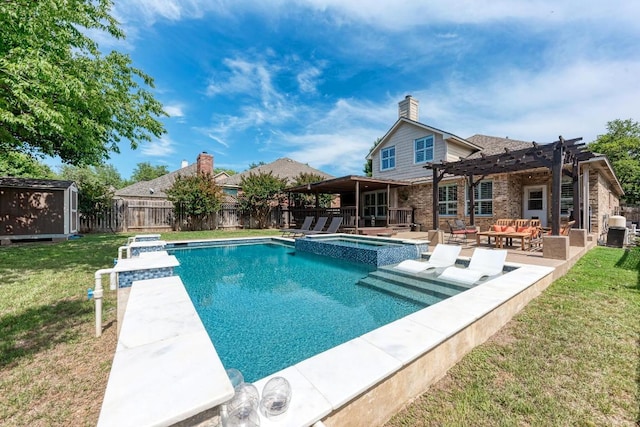 2407 Powderham Ln S, Cedar Park, TX 78613 - view of swimming pool with a pergola, an outdoor living space, a patio, and a pool with connected hot tub