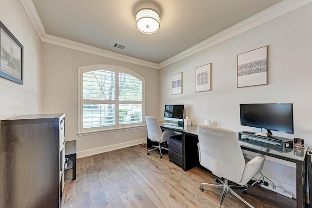 2407 Powderham Ln S, Cedar Park, TX 78613 - office area with ornamental molding, wood finished floors, and baseboards