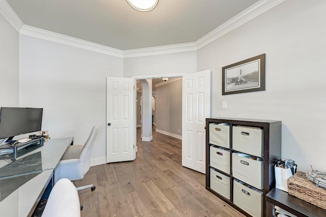 2407 Powderham Ln S, Cedar Park, TX 78613 - office featuring crown molding, wood finished floors, and baseboards
